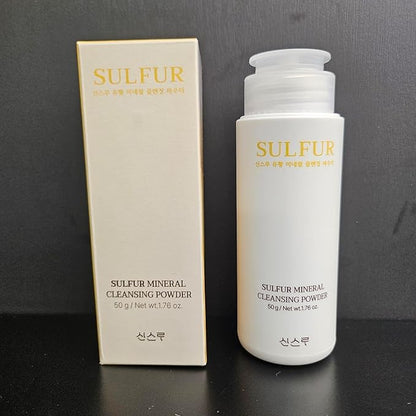 Sulfur Mineral Cleansing Powder, Exfoliating Facial Wash with Enzymes and PHA for pores and blackheads, Even Skin Tone, Radiant, Sensitive, Acne-Prone Skin, Korean Skincare(1.76 oz. 50g)