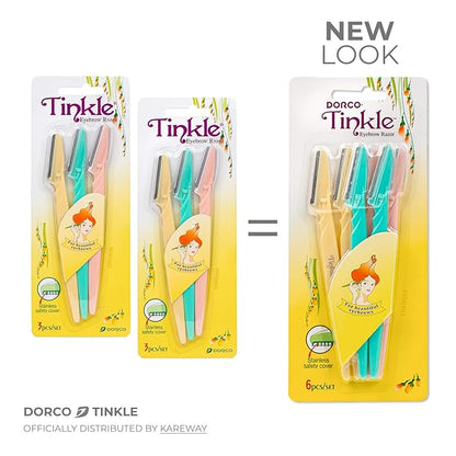 Tinkle Dermaplaning Tool 6ct, Dermaplane Razor for Women, Safe and Easy Peach Fuzz Remover, Eyebrow Trimmer with Protective Cover (2 Packs of 3)