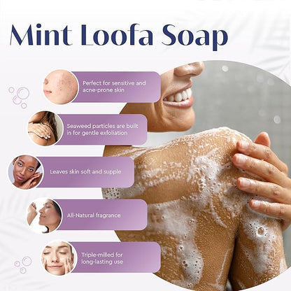 Exfoliating Mint Loofa Soap - Natural Fragrance - Hydrating & Moisturizing Triple-Milled Luxury, 5 oz (Pack of 6)
