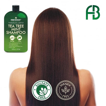 First Botany, Tea Tree Oil Shampoo 16 fl oz - Anti Dandruff Shampoo Natural Oil cleanser For Dry Itchy & Flaky Scalp - Sulfate Free Paraben Free Cleanser - Prevents Head Lice & Thinning