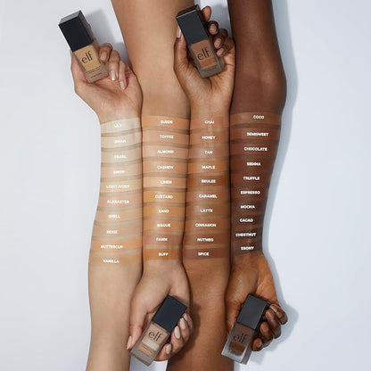 e.l.f. Flawless Satin Foundation, Lightweight & Medium Coverage, Semi-Matte Finish, Vegan & Cruelty-Free, Chai, 0.68 Fl Oz (20mL)