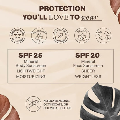 Mineral Sunscreen Set - USA Made Mineral Face & Body Reef Friendly Sunscreen With Natural & Organic Ingredients, Biodegradable Zinc Oxide for Daily Use, Facial & Body Lotion Set
