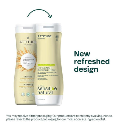 ATTITUDE Hair Shampoo for Sensitive Dry Scalp, EWG Verified, Soothing Oat, Protects Color, Naturally Derived Ingredients, Vegan and Plant-Based, Color Care, Argan Oil, 16 Fl Oz