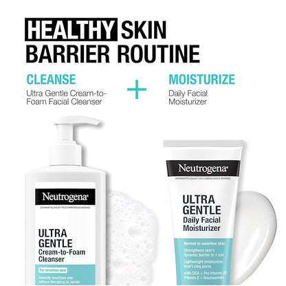 Neutrogena Ultra Gentle Fragrance Free Daily Face Moisturizer, Facial Moisturizer for Sensitive & Dry Skin with CICA, Pro-Vitamin B5, Vitamin E & Niacinamide, 3.4 fl. oz
