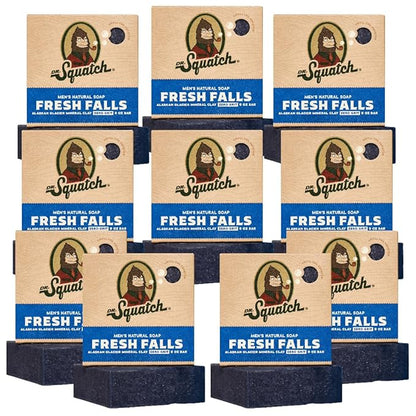 Dr. Squatch Natural Bar Soap for Men - Cold Process Soap with No Harsh Chemicals - Fresh Falls (5 oz, 10-Pack)