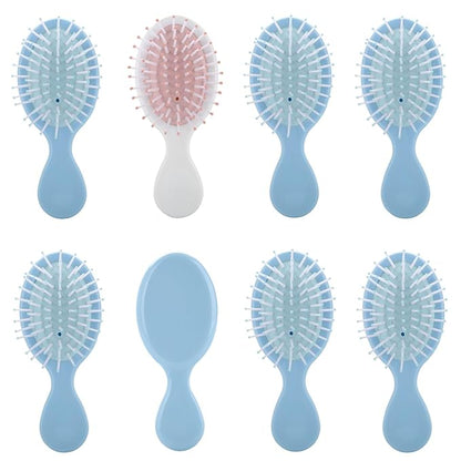 Bridesmaid Proposal Gifts 8 Pieces Mini Travel Hair Brush, White&Blue, for Wedding Party Favors