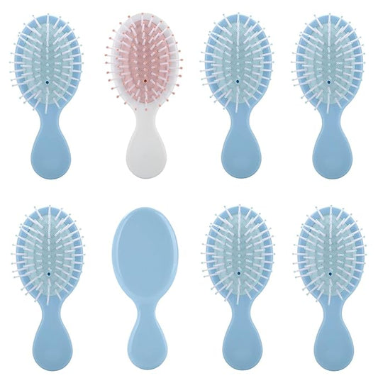 Bridesmaid Proposal Gifts 8 Pieces Mini Travel Hair Brush, White&Blue, for Wedding Party Favors