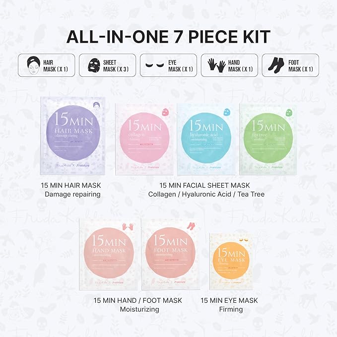 Frida Kahlo 15 Min Pamper Me Kit by Naisture – Korean Spa Kit for Women with Hair, Hand, Foot, Eye, and Face Masks