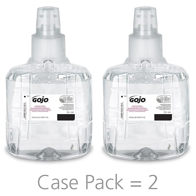 GOJO Clear & Mild Foam Handwash, EcoLogo Certified, 1200 mL Foam Hand Soap Refill LTX-12 Touch-Free Dispenser (Pack of 2) - 1911-02