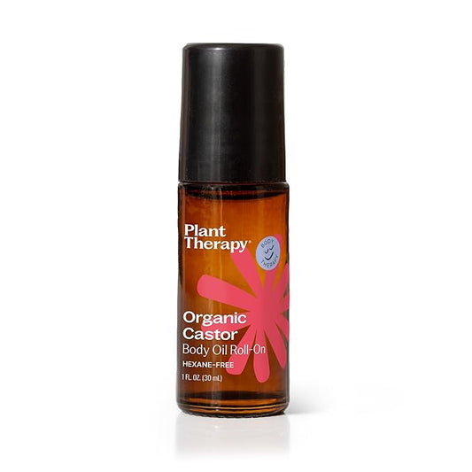 Plant Therapy Organic Castor Oil Roll On 30 mL (1 oz) Convenient Mess-Free Body Oil Roll-on for Easy Application, Cold-Pressed & Hexane-Free, Third-Party Tested for Purity