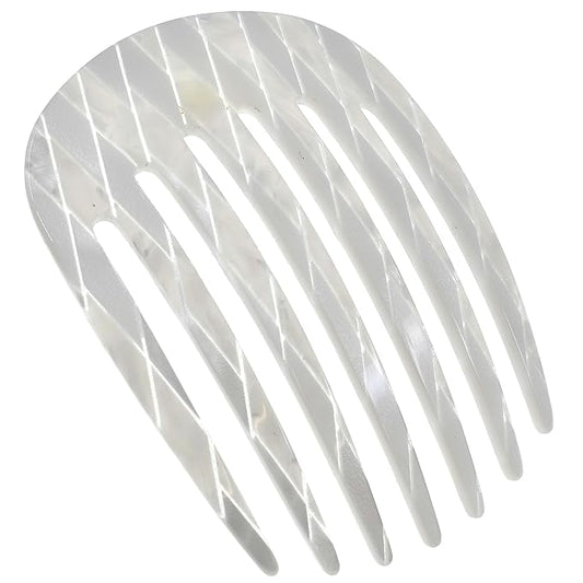 Camila Paris CP3408 French Hair Side Comb Rounded, Nacro White, Handmade French Twist Hair Combs, Strong Hold Hair Clips for Women Bun Chignon, No Slip Styling Girls Hair Accessories Made in France