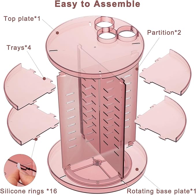 Rotating Makeup Organizer, DIY 8 Adjustable Layers 360 Spinning Skincare Organizers, Makeup Storage Carousel Tower with Brush Holder & Perfume Trays, Cosmetic Display Case for Vanity Bathroom