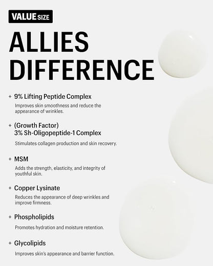Allies of Skin Value Size Multi Peptides & Growth Factor Collagen Boosting Face Serum | Skin Tightening Anti-Aging Complex with 9% Peptides| Firms Sagging Skin & Visibly Reduces Wrinkles (1.7 oz)
