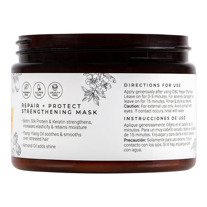 CIBU Repair Strengthening Mask - Hydrating for Damaged Hair - Keratin and Almond Moisture Hair Mask - 12oz