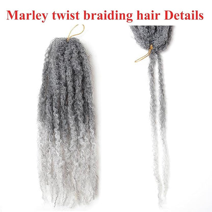 Marley Twist Braiding Hair 18 Inch 8 Packs – Long-Lasting Marley Hair, Fluffy&Tangle-Free Cuban Twist Hair for Braiding, Natural Look Synthetic Spring Afro Kinky Twist Hair Extensions (1B/Grey)