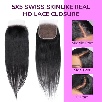 IDN BEAUTY SKINLIKE REAL HD 5x5 Lace Closure Human Hair Straight 20 Inch Bleached Single Knots Ultra-thin HD Lace Closure Virgin Human Hair 0.1 mm Pre Plucked Hairline