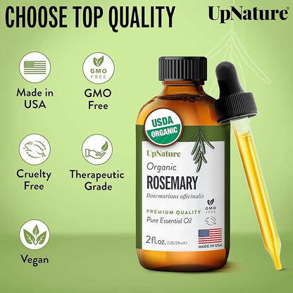UpNature Organic Rosemary Oil - 100% Pure Rosemary for Hair, Scalp, Skin, 2oz