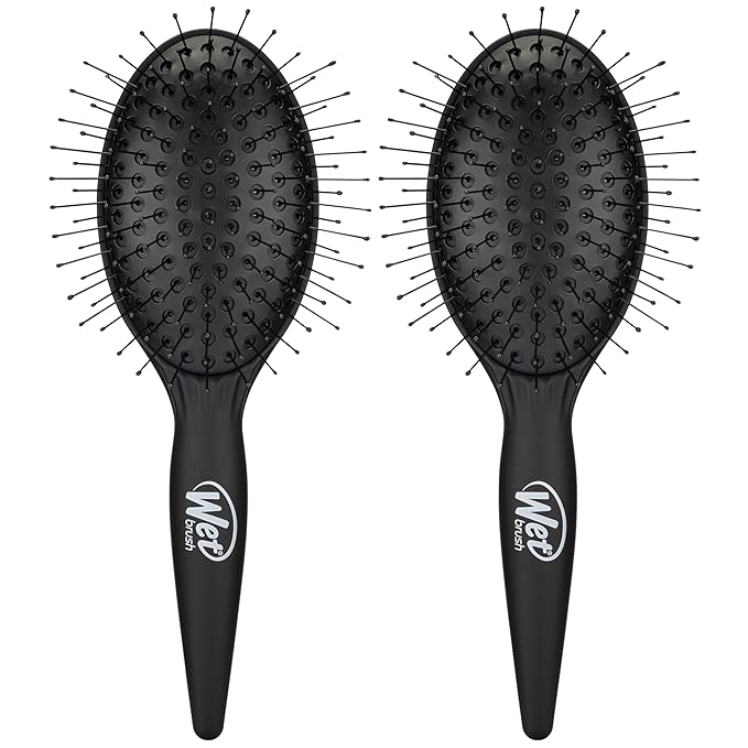 Wet Brush Easy Blowout Detangling Hair Brush, Black, Edgeless HeatFlex Bristles for Blow Dry, Ergonomic Soft-Touch Handle, Maximum Volume, Ceramic Coating Pad Smooths & Straightens (Pack of 2)