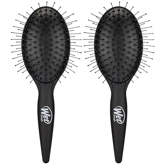 Wet Brush Easy Blowout Detangling Hair Brush, Black, Edgeless HeatFlex Bristles for Blow Dry, Ergonomic Soft-Touch Handle, Maximum Volume, Ceramic Coating Pad Smooths & Straightens (Pack of 2)