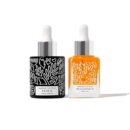 Naked & Thriving The Night Set | Renew Resurfacing Night Serum (30 mL) + Rejuvenate Restorative Face Oil (35 mL) with Hyaluronic Acid, Argan & Sea Buckthorn Oils and Fruit AHAs (Set of 2)