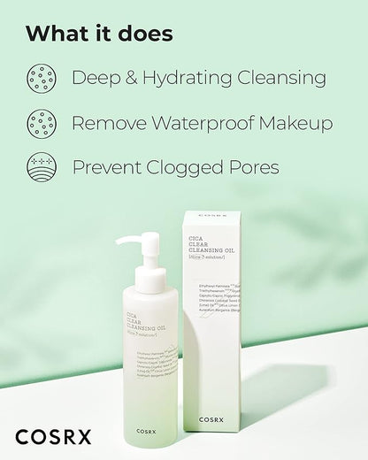 COSRX Pure Fit Cica Cleansing Oil, 6.76 fl. oz / 200ml | Light Weight Oil Purifying Centella for Sensitive Skin | CICA-7 Complex, Jojoba seed oil
