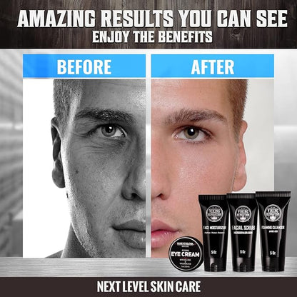 Viking Revolution Mens Facial Skin Care Kit - Includes Rejuvenating Face Moisturizer (5oz) Microdermabrasion Facial Scrub (5oz) Foaming Cleanser (5oz) Eye Cream (1oz)