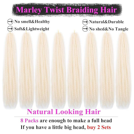 Marley Twist Braiding Hair 24 Inch 8 Packs – Long-Lasting Marley Hair, Fluffy&Tangle-Free Cuban Twist Hair for Braiding, Natural Look Synthetic Spring Afro Kinky Twist Hair Extensions (613)