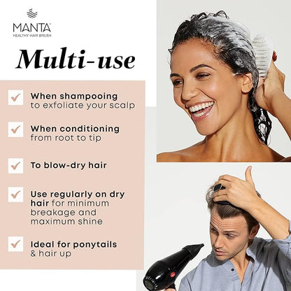Manta Mirror Anti-Breakage Hairbrush – Travel Brush for Women, Gentle Wet & Dry Detangling Brush with Scalp Massager, Blue