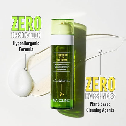 [K-Beauty] Hyaluron Vita Oil to Foam - All-in-One Korean Face Wash Oil Based Foaming Facial Cleanser - Pore Minimizing & Blackhead Remover - Makeup Deep Cleansing Oil for Dry Skin (3.88 fl oz)
