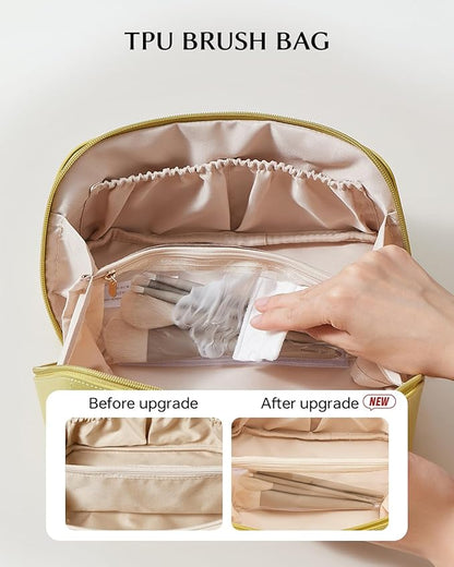 EACHY Travel Makeup Bag,Large Capacity Cosmetic Bags for Women,Waterproof Portable Pouch Open Flat Toiletry Bag Make up Organizer with Divider and Handle