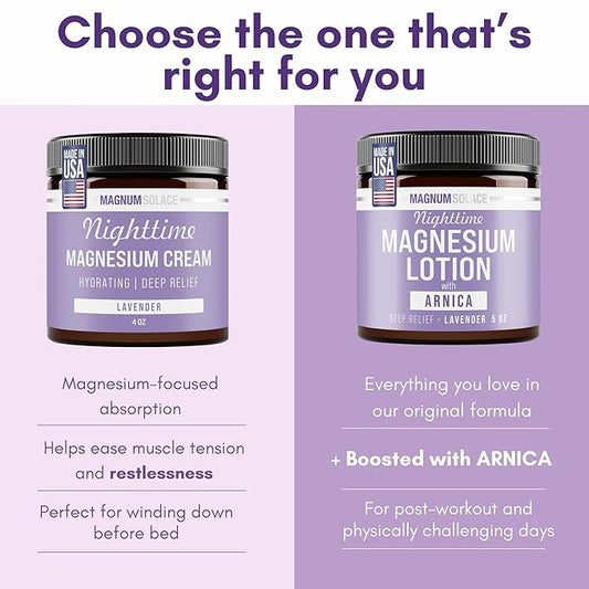 Nighttime Magnesium Lotion with Arnica – Soothing Relief & Relaxation, Highly Concentrated Magnesium for Muscles & Joints – Apply to Legs or Feet Before Bed – Skin-Friendly