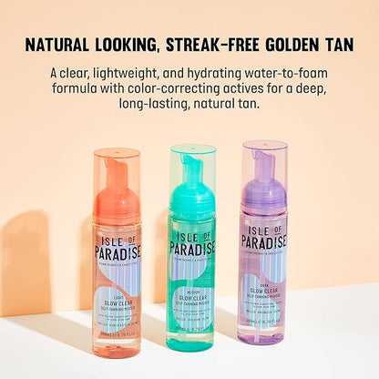 Isle of Paradise Glow Clear Self Tanning Mousse, Light (Sunkissed Glow) - Brightening and Color Correcting Tanning Foam, Vegan and Cruelty Free, 6.76 Fl Oz