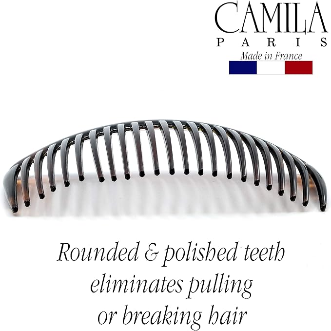 Camila Paris French Side Combs Large 2 Colors Each Curved French Twist Hair Combs Decorative, Strong Hold Hair Clips for Women Bun Chignon Up-Do, No Slip Styling Girls Hair Accessories, Made in France