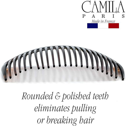 Camila Paris French Side Combs Large 2 Colors Each Curved French Twist Hair Combs Decorative, Strong Hold Hair Clips for Women Bun Chignon Up-Do, No Slip Styling Girls Hair Accessories, Made in France