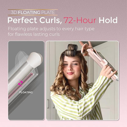 Upgraded Automatic Rotating Curling Iron - TYMO CurlPro Plus Long Barrel Curling Wand for Long Hair, Ceramic 1 Inch Hair Curler for Women, Anti-Scald, Tangle-Free, 600M Ionic, Dual Voltage, Gold Blush