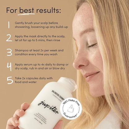 Jupiter Oil Control Exfoliation Set, Anti-Dandruff Shampoo, Conditioner, Restoring Serum, Purifying Mask, & Daily Scalp Essential, Physician-Formulated for Flaky, Itchy, Oily, & Dry Scalp
