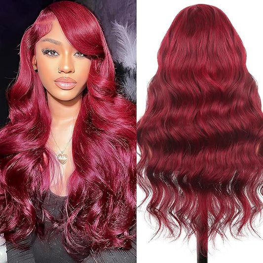 99j Burgundy Lace Front Wigs Human Hair,13x6 HD Body Wave Burgundy Lace Frontal Wigs Human Hair Pre Plucked with Baby Hair,210% Density Colored Wine Red Wig Human Hair for Women 20 Inch