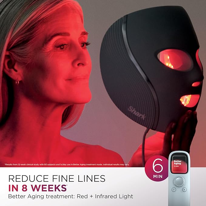 Shark CryoGlow LED Face Mask (FSA/HSA Eligible*) with Under-Eye Cooling, Anti-Ageing & Blemish Repair, Red & Blue LED, Infrared Light Therapy, USB-C, Remote Control, Storage Bag, Blue Frost, FW312
