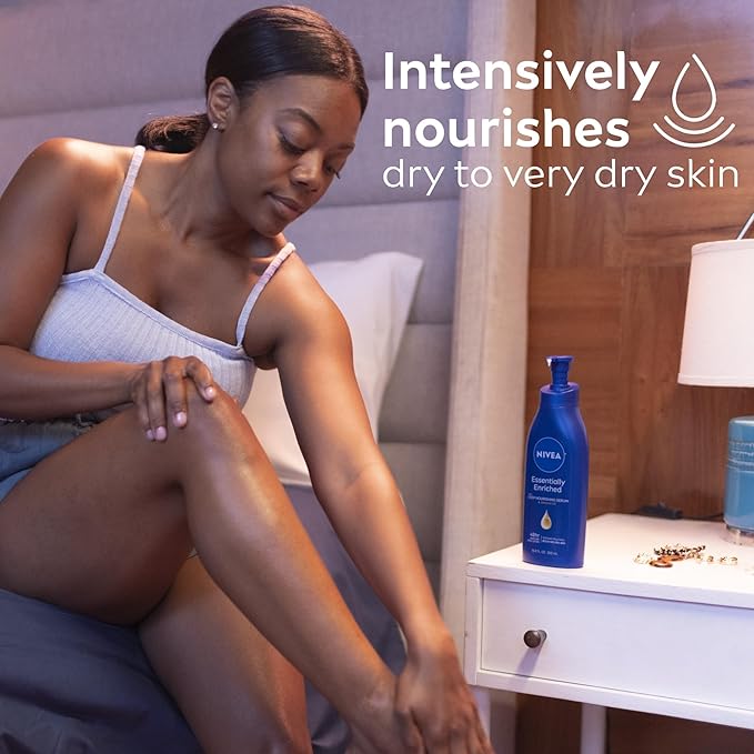 NIVEA Essentially Enriched Body Lotion for Very Dry Skin with Hyaluronic Acid, Almond Oil and Deep Nourishing Serum, 72-Hour Body Moisturizer, 16.9 Fl Oz Pump Bottle, Pack of 2