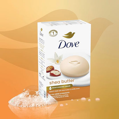 Dove Beauty Bar Soap Shea Butter, 6 Bars for Nourished, Radiant Skin, Enriches Skin 3.75 oz