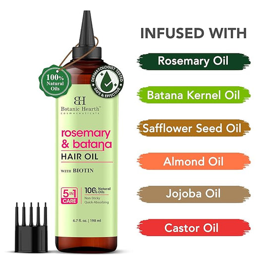 Botanic Hearth Rosemary & Batana Oil for Hair Growth (6.7 fl oz) | Revitalizing and Strengthening Hair Treatment for Fuller, Healthier-Looking Hair | Paraben Free | Suitable for All Hair Types