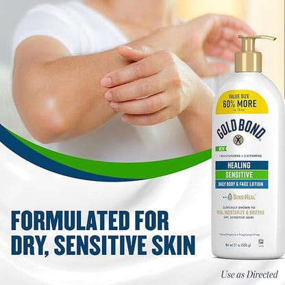 Gold Bond Healing Sensitive Daily Body & Face Lotion with Aloe Moisturizes, Heals & Soothes Dry, Sensitive Skin, Value Size, 21 oz.