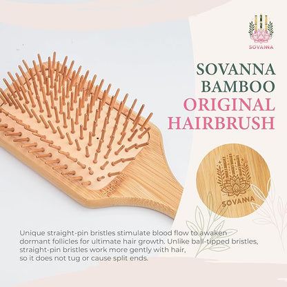 Sovanna Bamboo-Vegan Hairbrush, Fast Hairgrowth, Anti-Static Paddle Brush for All Hair Types, Plastic-Free