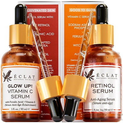 Eclat Skincare Face Serum Set - Vitamin C Serum for Radiance, Retinol Serum for Wrinkles