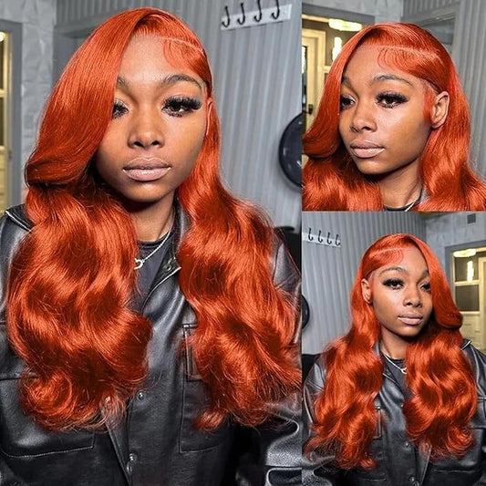 13x6 Ginger Orange Lace Front Wigs Human Hair Pre Plucked 200% Density Body Wave 13x6 HD Transparent Lace Frontal Wig Glueless 88J Colored Bralizian Virgin Human Hair Wigs for Black Women 24 inch