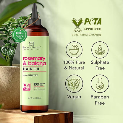Botanic Hearth Rosemary & Batana Oil for Hair Growth (6.7 fl oz) | Revitalizing and Strengthening Hair Treatment for Fuller, Healthier-Looking Hair | Paraben Free | Suitable for All Hair Types