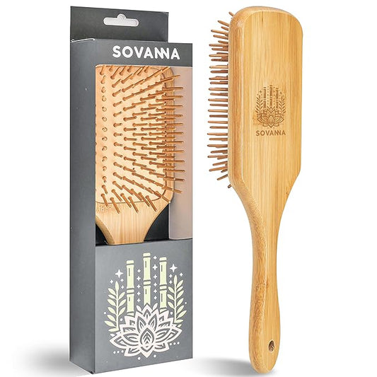 Sovanna Bamboo-Vegan Hairbrush, Fast Hairgrowth, Anti-Static Paddle Brush for All Hair Types, Plastic-Free
