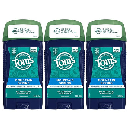 Tom's of Maine Antiperspirant Deodorant for Men, Mountain Spring, 2.8 oz. 3-Pack