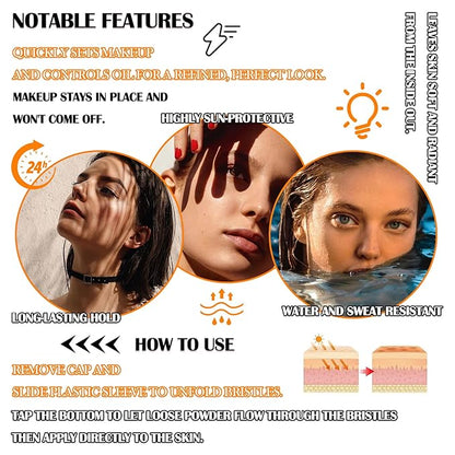 2 Pcs Sunscreen Setting Powder,SPF 50+ PA++++,Oil Control Sunscreen Brush
