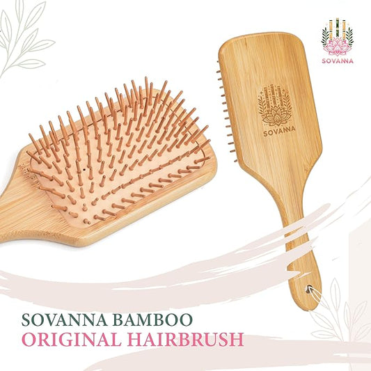 Sovanna Bamboo-Vegan Hairbrush, Fast Hairgrowth, Anti-Static Paddle Brush for All Hair Types, Plastic-Free
